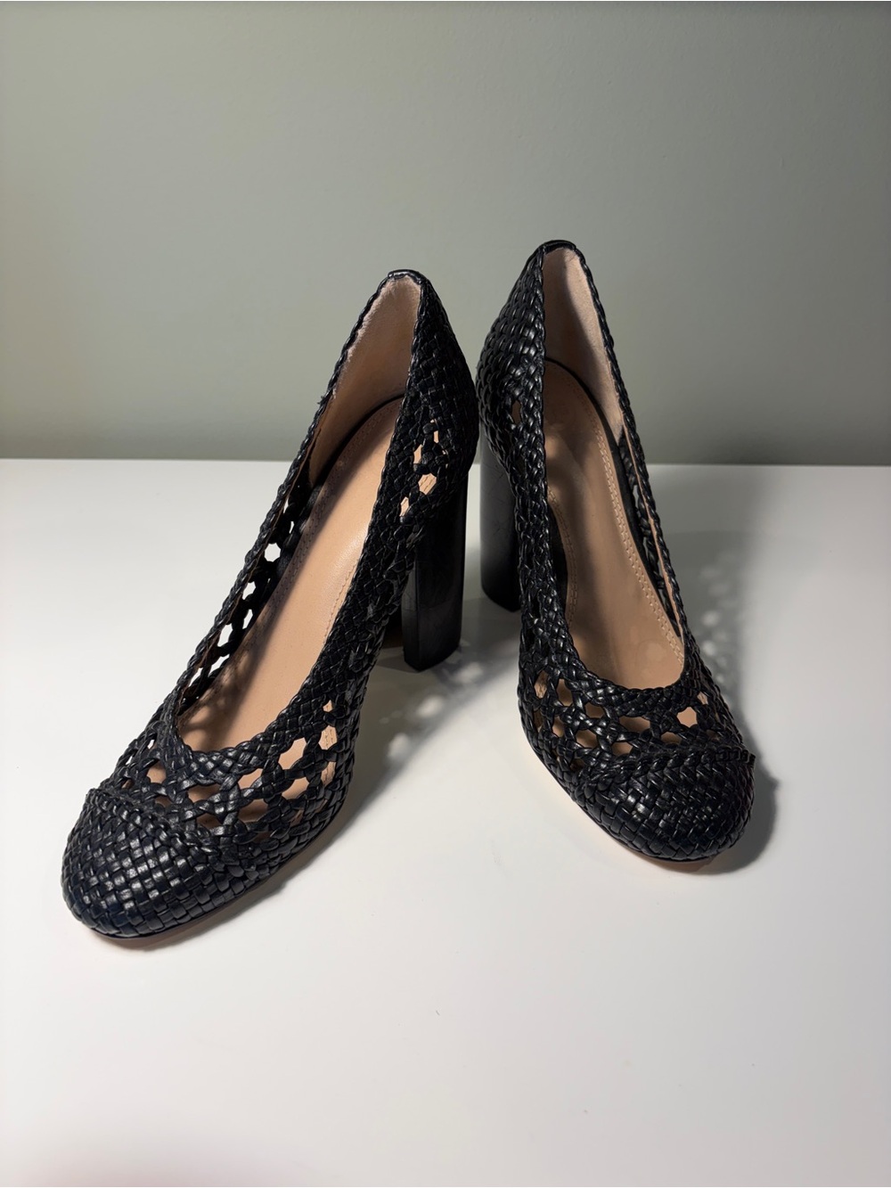Tory Burch Black Woven Block Heel Pumps